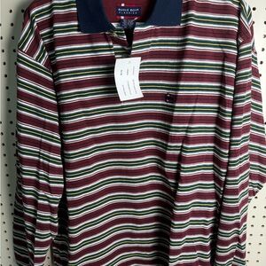 Vintage Y2K Bugle Boy Men's Striped Collared Polo - Burgundy, Green, White